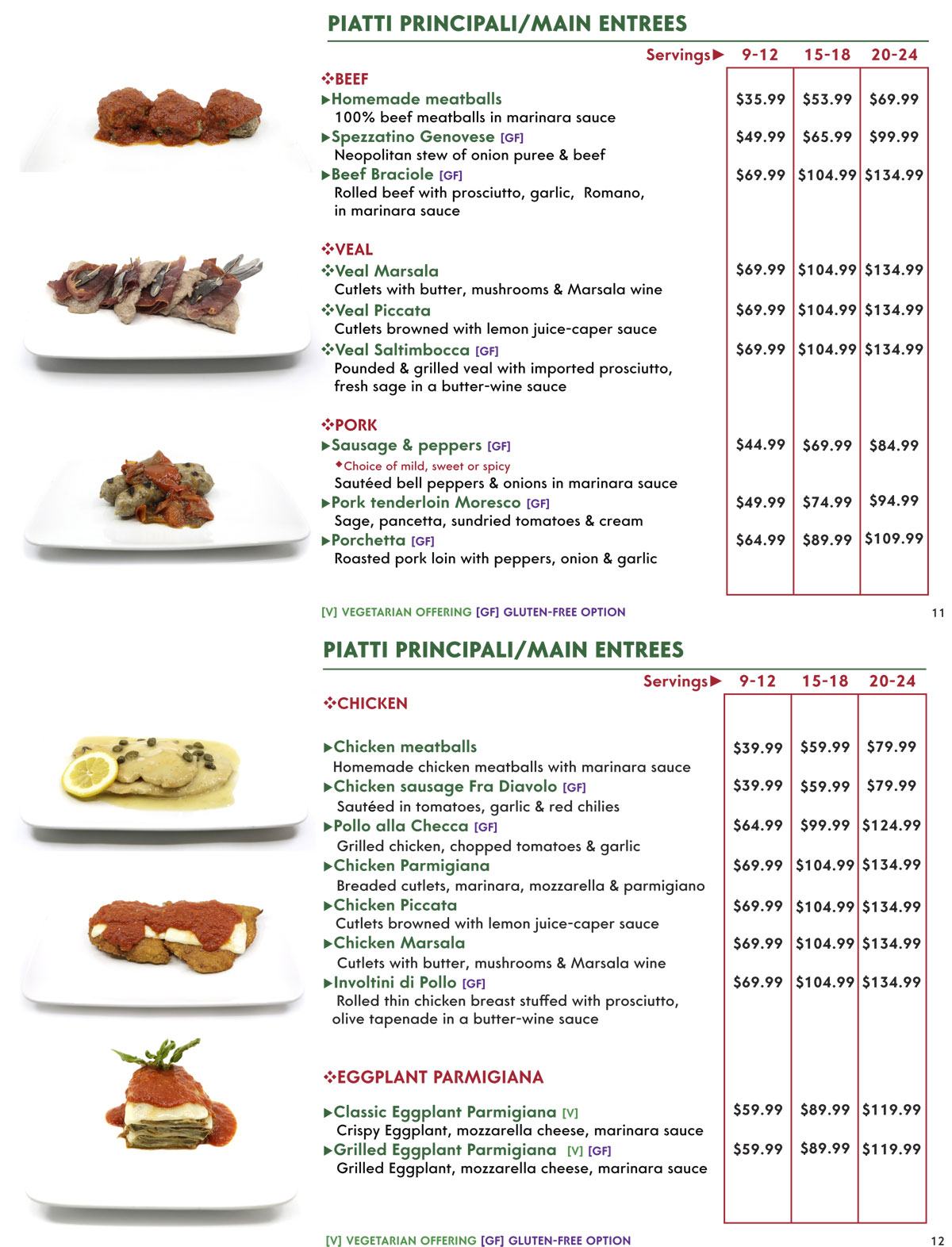 Main Entrees-Catering menu