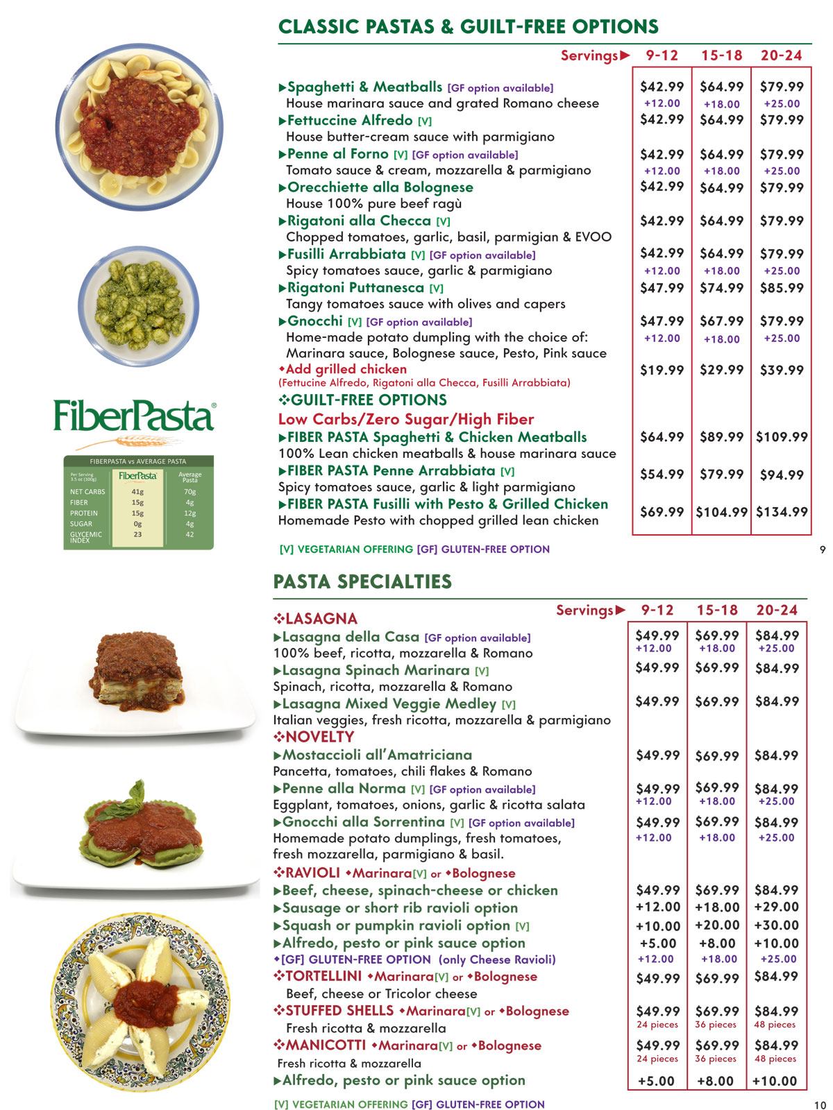 Pasta-Catering menu