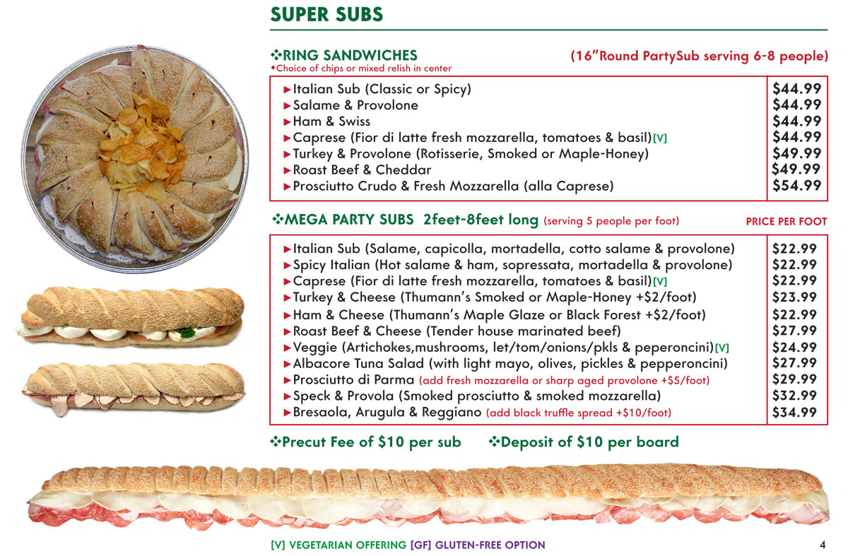 Super Subs-Catering menu